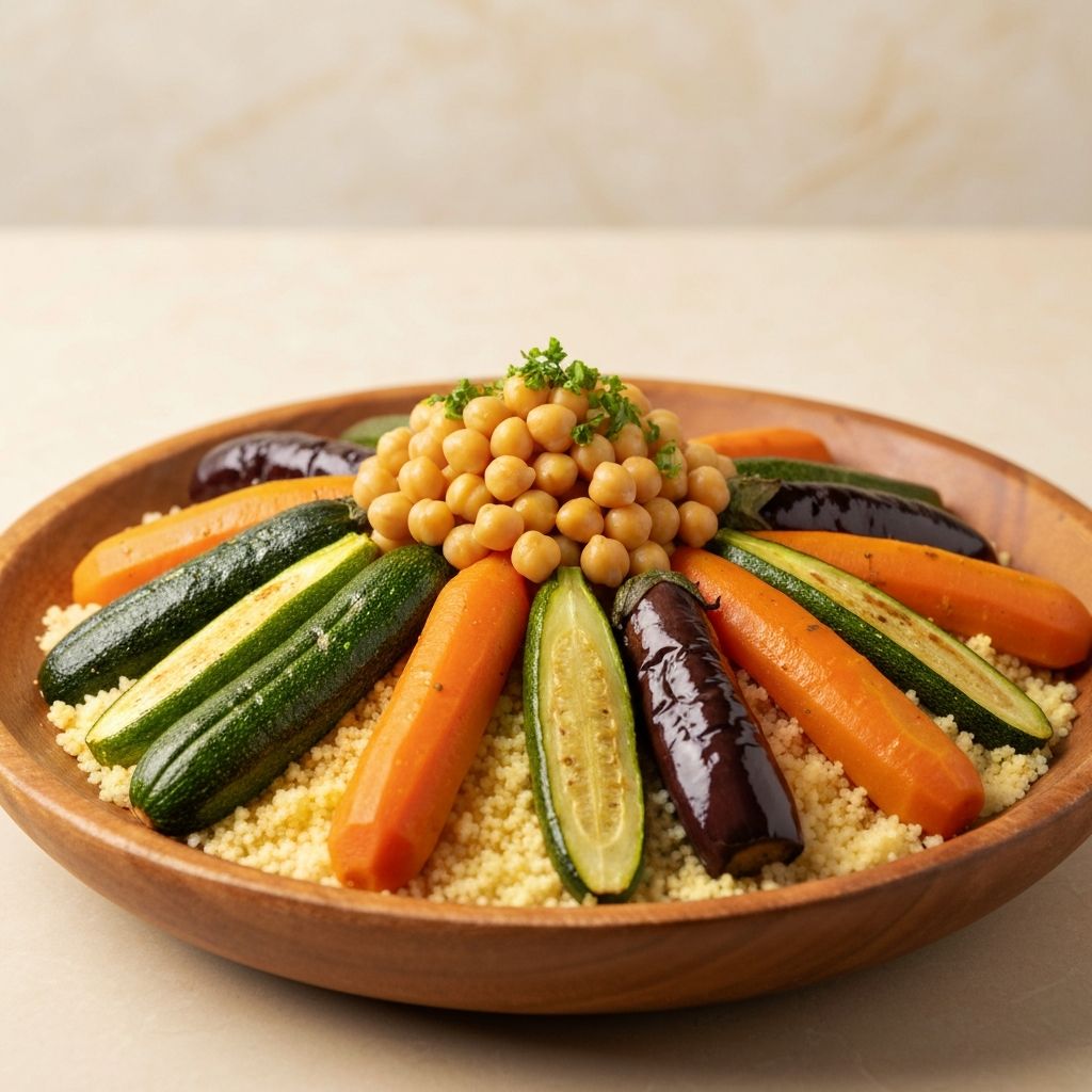 Moroccan Vegetarian Couscous Platter: Seven Vegetables & Chickpeas